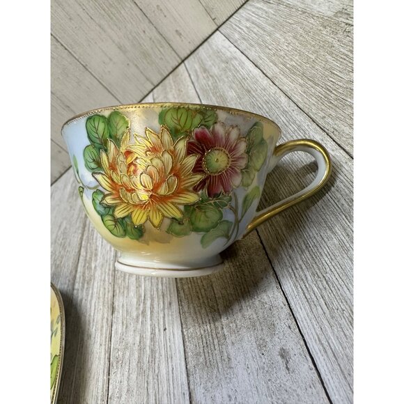 Vintage Shofu China Tea Cups & Saucers Floral Design Gold Rim Japan - Set of 2 - Picture 5 of 10